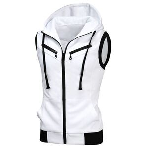 Sleeveless Slim Fit Hoodie Vest Zipper Drawstring Gilet Jacket with Pockets